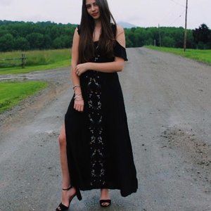 Long black floral design boutique dress